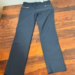 Zara Woman Navy Blue Straight Leg Trousers Silver Zip Detail Size M Medium‎ thumbnail 1