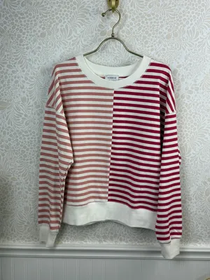 Evereve Red and Pink Tyra Striped Pullover Sweatshirt - Size - Small thumbnail 2