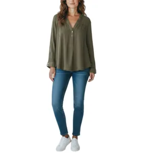 FREE PEOPLE Changing Horizons V Neck Top Sz S Olive Green Gauze Oversize Boho thumbnail 2