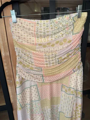 See You Monday patchwork dress midi fairy ruched stretchy pastel boho strapless thumbnail 6