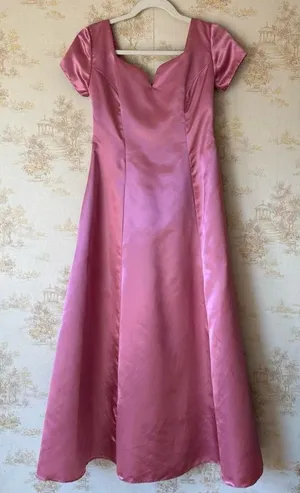 Vintage 80s Satin Gown Pink Coquette Princess Sweetheart Prom Dress Formal XS thumbnail 1