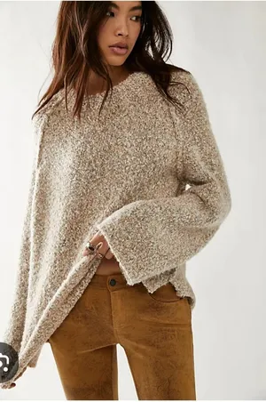Free People Speckled Cream Bouclé Crewneck Sweater XS oversized thumbnail 1