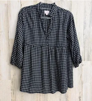 Isabel Maternity Womens Small Black White Plaid Babydoll Top thumbnail 1