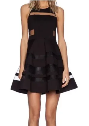 Parker $330 MSRP Black Mesh Cutout Fit & Flare Conner Party Dress Size Small thumbnail 1
