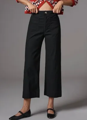 Anthropologie Maeve Colette Ankle Cropped Linen Blend Wide Leg Pants Black 31 thumbnail 1