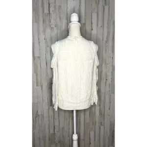 Alice + Olivia Women's Small Ophelia Eyelet Lace Cold-Shoulder White Blouse‎ thumbnail 4