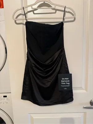 Lulu's Black Strapless Satin Cocktail Dress thumbnail 2