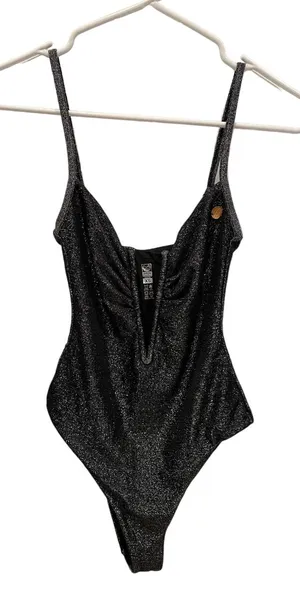 NWOT Dixxon Supreme Metallic One Piece Swimsuit XS Silver Sparkle High Cut thumbnail 1