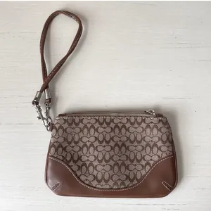 Coach Y2k tan monogrammed leather trim wristlet wallet thumbnail 1