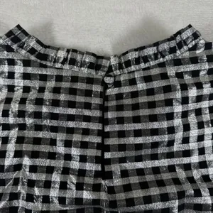 J.‎ Crew Metallic Silver Gingham Ruffle Neck Puff Sleeve Top CF117 Black Womens thumbnail 11