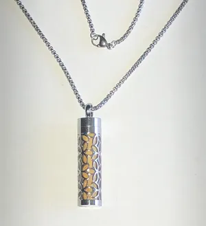 Silver Tone Cylinder Diffuser Pendant Necklace thumbnail 1