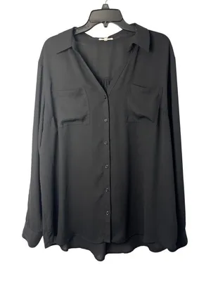 Maurices Women's XXL Black Button Front Blouse Roll Tab Sleeve Semi Sheer Used thumbnail 1