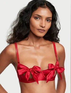 Victoria's Secret Red Satin Underwire Bow Bra thumbnail 1