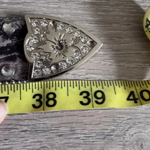 Blazin‎ Roxx Womens Western Snakeskin Rhinestone Studded Leather Belt Grey M thumbnail 6