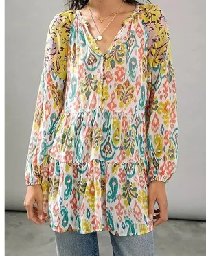 Anthropologie Maureen Babydoll Tunic Blouse Sheer Multicolor Floral Paisley M thumbnail 1