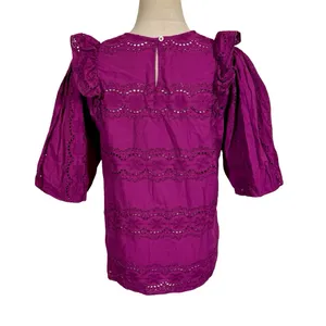 Sézane Elsa Blouse Eyelet Embroidered Ruffled Openwork in Purple Violet sz36/US4 thumbnail 8