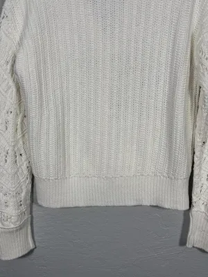 Sundance Women M White Hand Knit Cardigan Sweater 100% Cotton Cable Knit Pockets thumbnail 6