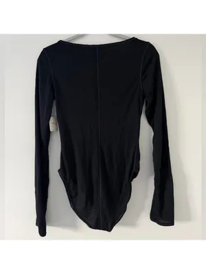NWT Free People Intimately Sloane Long Sleeve Henley Black bodysuit size xs thumbnail 11