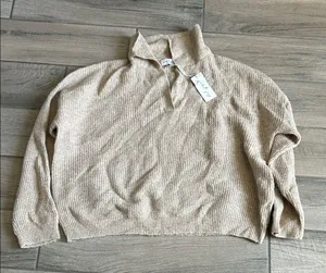 Petal & Pup Neutral Beige Ribbed Half-Zip Turtleneck Sweater thumbnail 1