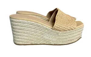 Veronica Beard Cream Woven Raffia Espadrille Wedge Sandals Slide Size 7 Women's thumbnail 1