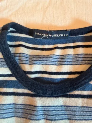 Brandy Melville Striped Baby Tee Blue Cream Short Sleeve Y2K thumbnail 2