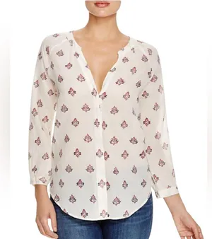 Paige Sammy Off-White Print Vneck Cotton Lightweight Top M thumbnail 2