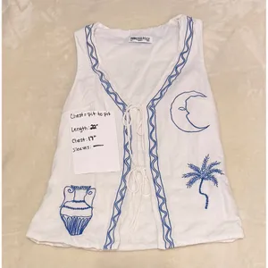 Princess Polly Sun And Palm Trees Vest Top‎ White Blue Linen Blend Embroidered 4 thumbnail 7
