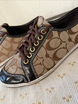 Coach Signature C Jacquard Patent Leather Low Top Sneakers Brown Khaki Size 7 thumbnail 12
