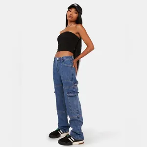 Edikted Jaimie Cargo Jeans Baggy Fit Pockets Low Waist Blue Denim Y2K NEW Size L thumbnail 11