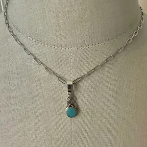 Sterling Silver Celtic Knot Pendant Necklace with Turquoise-Colored Stone thumbnail 3
