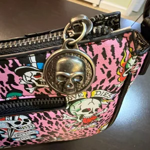NWT Ed‎ Hardy pink leopard tattoo baguette bag thumbnail 3