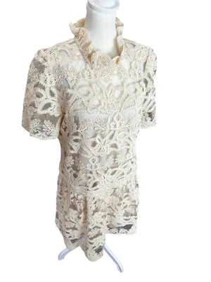 Current Air Ivory Lace Mock Neck Drop Waist Mini Dress M thumbnail 3