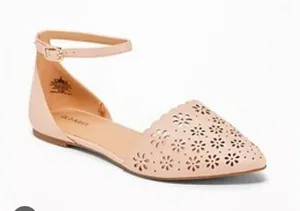 Old Navy Women's Beige Ankle Strap Flats Laser Cut Pointy. thumbnail 1