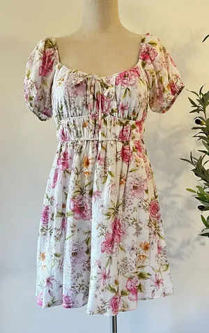 Blu Pepper Coquette style Floral Pink Puff-Sleeve Dress thumbnail 1