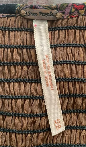 Free People Brown Floral Smocked Fit & Flare Lined Blouse, size XS thumbnail 3
