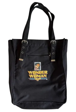 Wonder Woman Black Canvas Tote 70’s whimsigoth indie Bag with Logo Patch thumbnail 1