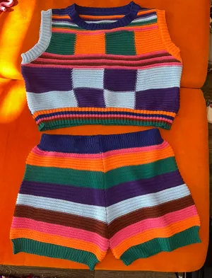 Colorful Knitted 2 Piece Set Shorts & Tank thumbnail 4