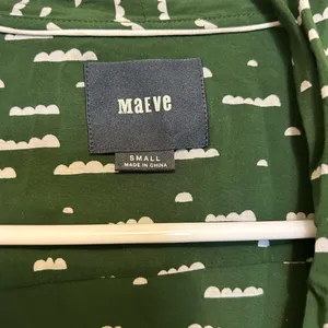 Anthropologie Maeve Green Cloud Novelty Print Tie‎ Front Blouse Size Small thumbnail 4