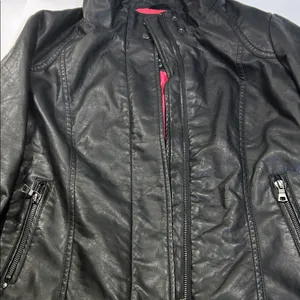 Black Faux Leather Jacket with Pink Lining Size L thumbnail 8