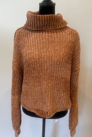 Brown Ribbed Turtleneck Sweater - size medium super soft thumbnail 1