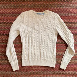 Izod Classic White Cable Knit Sweater High Neck Tennis Preppy thumbnail 1