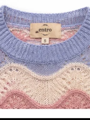 Entro Women’s Small Oversized Pastel Chevron Open Knit Sweater Pink Blue Cream thumbnail 3
