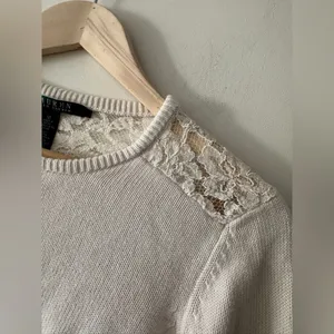 Lauren Ralph Lauren White Floral Lace‎ Crew Neck 3/4 Sleeve Crewneck Sweater thumbnail 3