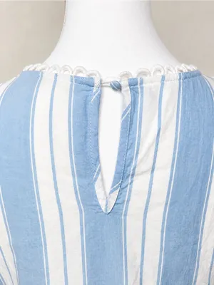 Altar'd State Light Blue & White Striped Embroidered Mini Dress 100% Cotton NWOT thumbnail 6