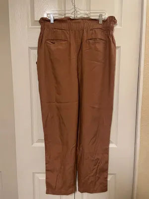 NWT! Knox Rose Women's high-waisted Linen Blend Pants Caramel Brown Size Large thumbnail 3
