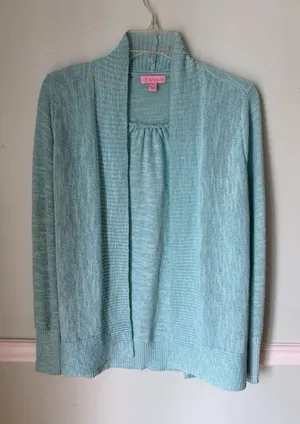 Lilly Pulitzer Open Front Cardigan Womens M‎ Turquoise Blue Aqua Knit thumbnail 1