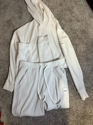 Alo Yoga Muse Hoodie Cropped Ribbed Sweatshirt and pants thumbnail 1