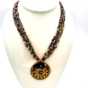 Tribal Beaded Statement Necklace Gold thumbnail 3