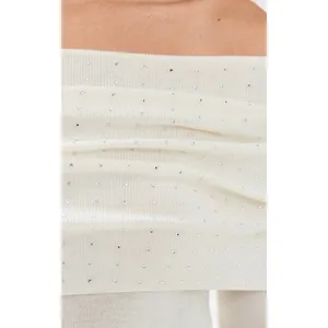 Le Superbe Aura Embellished Off-The-Shoulder‎ Sweater in Snow thumbnail 8