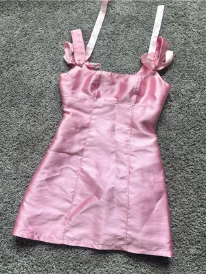 Dolls Kill Pink Satin Mini Dress with Shoulder Ties thumbnail 2